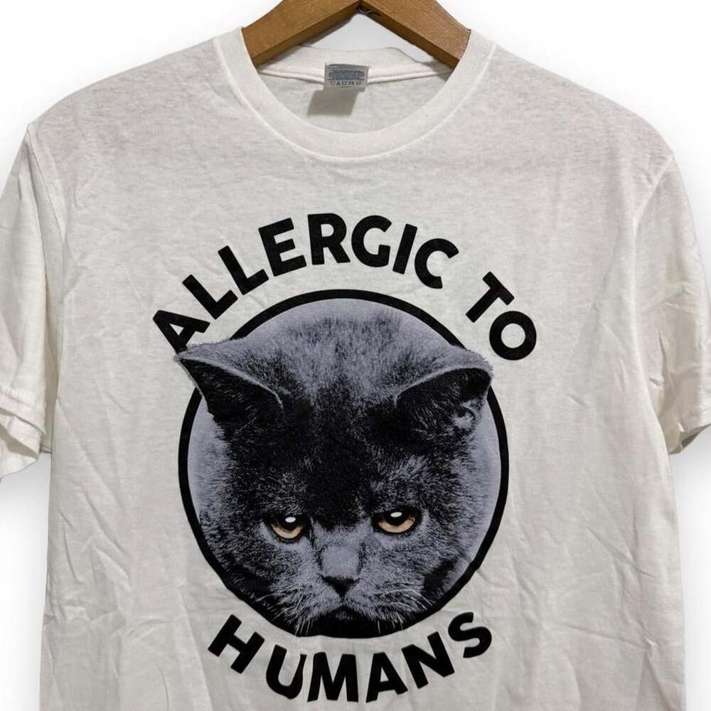 Gildan Allergic to Humans Grumpy Cat Graphic T-Shirt Size M White Cotton